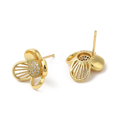 Rack Plating Brass Flower Stud Earrings with Cubic Zirconia EJEW-D061-53G-1