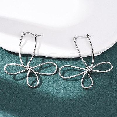 Hollow Flower 201 Stainless Steel Hoop Earrings EJEW-P337-01P-1