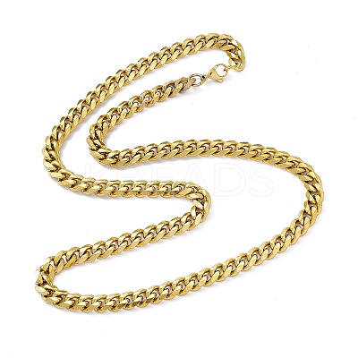 PVD Vacuum Plating 201 Stainless Steel Cuban Link Chain Necklace with 304 Stainless Steel Clasps for Men Women NJEW-M194-01D-G-1
