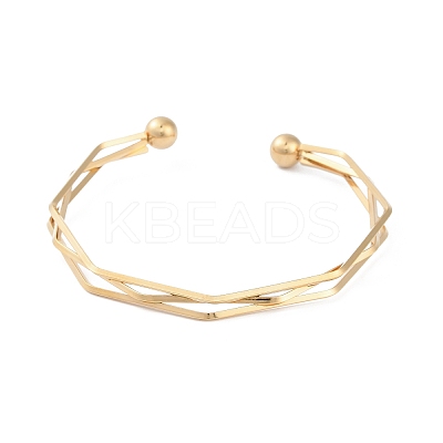 Ion Plating(IP) 304 Stainless Steel 3 Line Open Cuff Bangles for Women BJEW-S155-01G-1