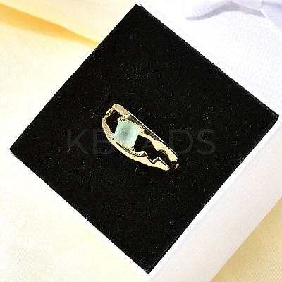 Square Brass Cat Eye Cuff Rings RJEW-G344-01G-1