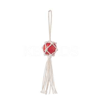 Natural Wood Bead Tassel Pendant Decoraiton HJEW-JM00953-1
