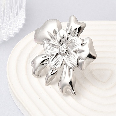 Flower 304 Stainless Steel Open Cuff Rings for Women RJEW-A091-22P-1