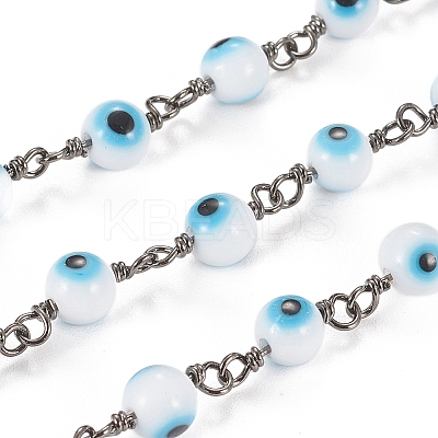 3.28 Feet Handmade Evil Eye Lampwork Round Beaded Chains X-CHC-G009-B-B03-1