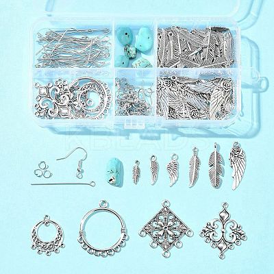 DIY Feather Wing Alloy & Synthetic Turquoise Dangle Earring Making Kits DIY-FS0006-34-1
