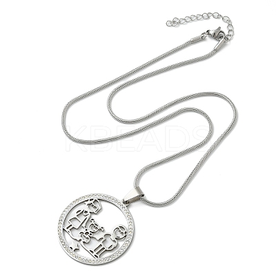 201 Stainless Steel Crystal Rhinestone Ring with Family Pendant Necklaces for Mother's Day Gift NJEW-P327-04P-B-1