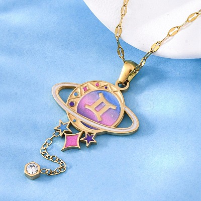 304 Stainless Steel Hot Pearl Enamel Constellation Planet Pendant Necklaces NJEW-D310-01I-G-1