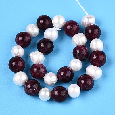 Dyed Natural Garnet Round & Natural Cultured Freshwater Pearl Grooved Potato Beads Strands PEAR-N019-12-1