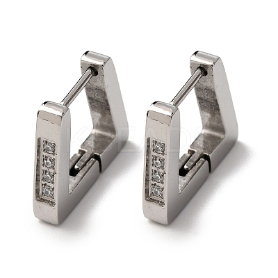 304 Stainless Steel Cubic Zirconia Trapezoid Hoop Earrings EJEW-D331-06P-1