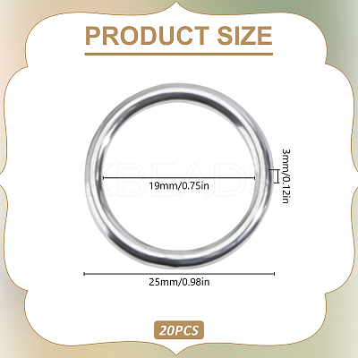 20Pcs 304 Stainless Steel Linking Rings STAS-DR0001-13-1