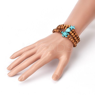 Wood Beads Stretch Kids Bracelets BJEW-JB03973-M-1