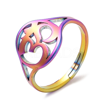 Ion Plating(IP) 304 Stainless Steel Yoga Adjustable Ring for Women RJEW-M149-24RC-1