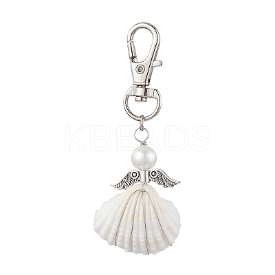 4Pcs 4 Styles Angel Alloy & Wire Wrapped Natural Shell Pendant Decorations HJEW-JM02017-1