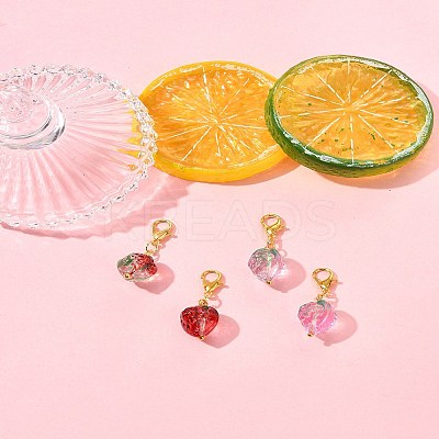 4Pcs 2 Styles Handmade Lampwork Strawberry Pendant Decorations HJEW-FS00041-01-1