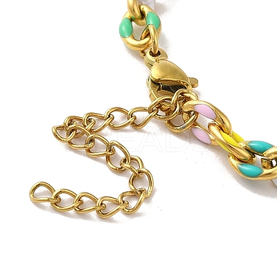 304 Stainless Steel Enamel Colorful Oval Cross Chain Bracelets for Women LS-BJEW-B079-02G-1