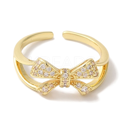 Bowknot Brass Micro Pave Clear Cubic Zirconia Open Cuff Rings for Women LS-RJEW-C098-23G-1