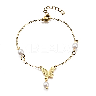 304 Stainless Steel Butterfly Link Bracelets BJEW-C098-01A-G-1