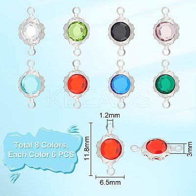48Pcs 8 Colors Electroplated Natural Quartz Stainless Steel Faceted Flower Connector Charms STAS-UN0056-91-1