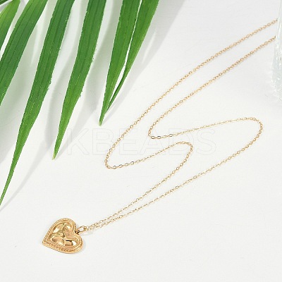 Ion Plating(IP) 304 Stainless Steel Textured Heart Pendant Cable Chain Necklaces for Women NJEW-P320-09G-1