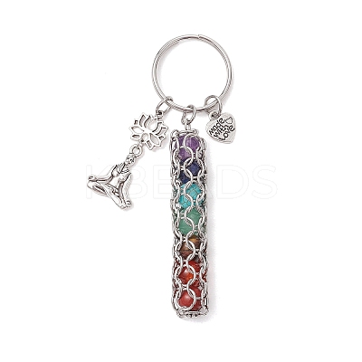 Yoga Natural Amethyst & Carnelian & Red Jasper & Green Aventurine & Tiger Eye & Synthetic Turquoise Keychains KEYC-JKC01221-02-1
