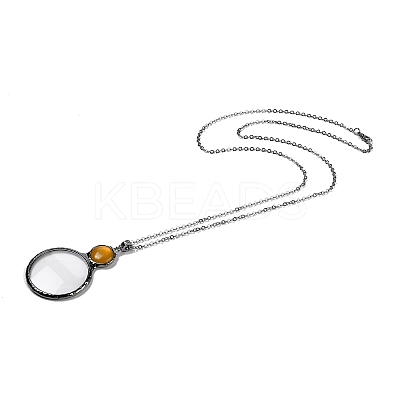 Flat Round Glass Magnifying Pendant Necklace for Women LS-NJEW-K125-01B-05-1