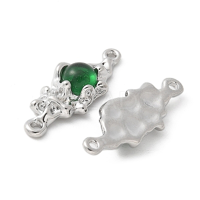 Brass Pave Green Glass Connector Charms KK-U052-02P-1