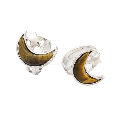 Moon & Star Natural Tiger Eye Adjustable Rings G-B085-18P-07-1