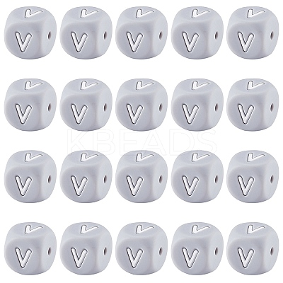 20Pcs Grey Cube Letter Silicone Beads 12x12x12mm Square Dice Alphabet Beads with 2mm Hole Spacer Loose Letter Beads for Bracelet Necklace Jewelry Making JX436V-1