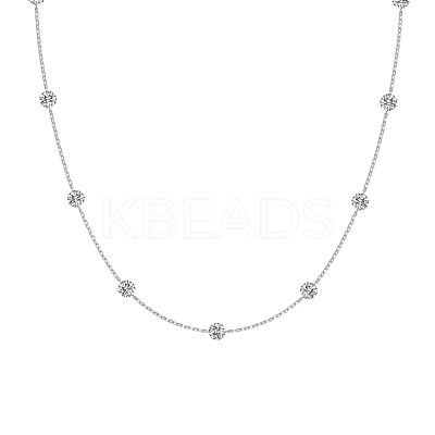 Clear Cubic Zirconia Flat Round Link 925 Sterling Silver Cable Chain Necklaces for Women NJEW-S457-09P-1
