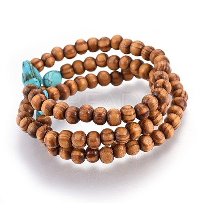 Wood Beads Stretch Kids Bracelets BJEW-JB03973-M-1