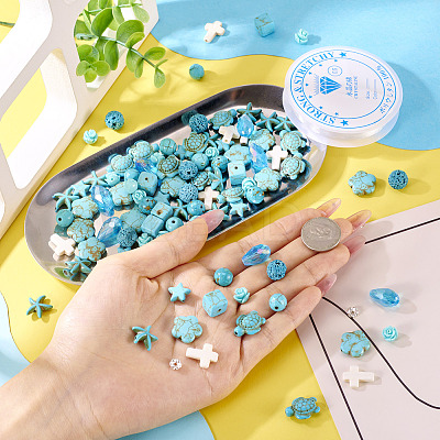 DIY Natural Lava Rock & Synthetic Turquoise & Coral Beads Bracelet/Necklaces Making Kits DIY-TA0012-54-1
