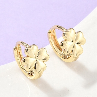 Clover Brass Hoop Earrings EJEW-Z102-11G-1
