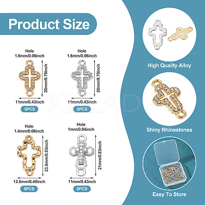 20Pcs 4 Styles Alloy Crystal Rhinestone Connector Charms FIND-TA0008-74-1