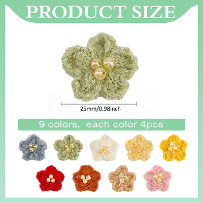36Pcs 9 Colors Flower Wool Ornament Accessories AJEW-MA0001-15-1