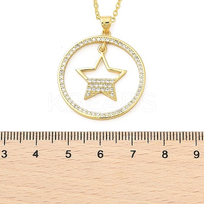 Brass Micro Pave Clear Cubic Zirconia Ring Pendant Necklaces LS-NJEW-P322-A01-G-1
