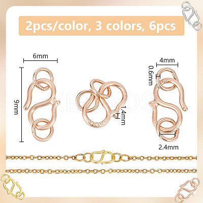 6Pcs 3 Colors 925 Sterling Silver S-Hook Clasps FIND-GO0001-44A-1
