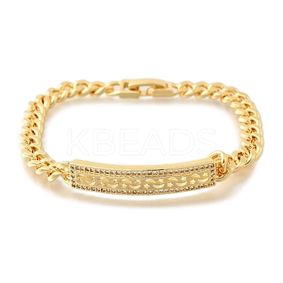 Brass Micro Pave Clear Cubic Zirconia Rectangle Link Bracelets BJEW-F498-01B-G-1