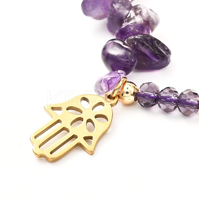 Hamsa Hand /Hand of Miriam Charm Braided Bead Bracelet BJEW-JB06933-1