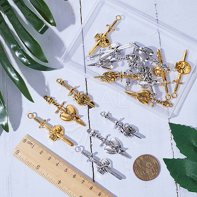36Pcs 6 Style Tibetan Style Alloy Big Pendants FIND-SC0005-70-1