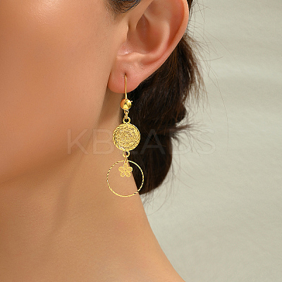 Geometric Hollow Retro Flat Round with Flower Brass Dangle Earrings DM2624-1