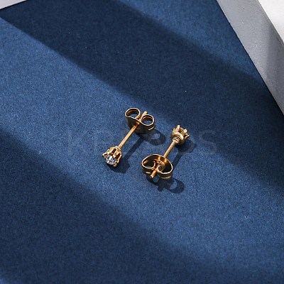 304 Stainless Steel Micro Pave Cubic Zirconia Stud Earrings EJEW-P299-01A-G-1