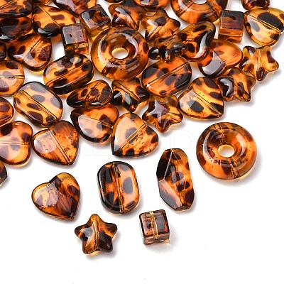 Leopard Print Transparent Acrylic Beads OACR-Z041-20-1