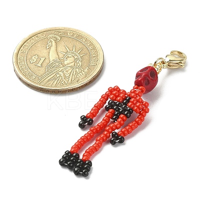 Dyed Synthetic Turquoise & Glass Seed Beaded Pendant Decorations HJEW-MZ00019-1