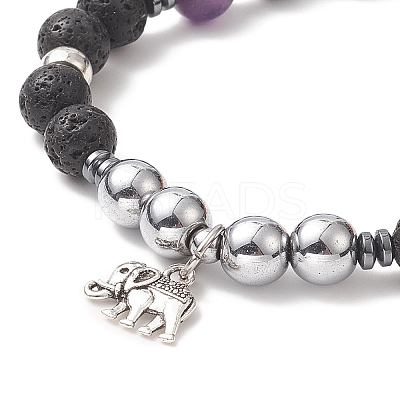 Chakra Theme Gemstone & Natural Lava Rock & Synthetic Hematite Beaded Stretch Bracelets for Women BJEW-JB09278-01-1