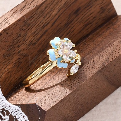 Brass Micro Pave Clear Cubic Zirconia Cuff Rings for Women RJEW-C118-09G-1
