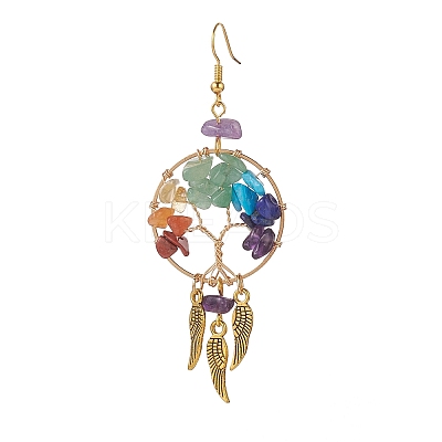 Gemstone Chips Beaded Tree of Life Chandelier Earrings EJEW-JE05152-1