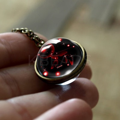 Double Glass Round with Constellation Pendant Alloy Chain Necklaces WG188F6-05-1