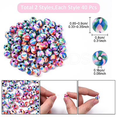 2 Strands 2 Colors Handmade Polymer Clay Beads Strands CLAY-YW0002-29-1
