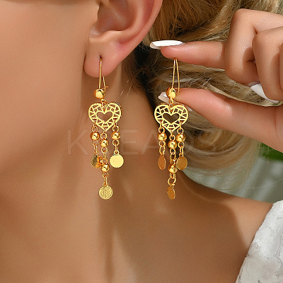 Fashionable Brass Coin with Heart Tassel Hoop Earrings AY1961-1