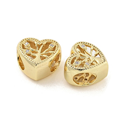 Rack Plating Brass Micro Pave Clear Cubic Zirconia Beads KK-P270-14G-1